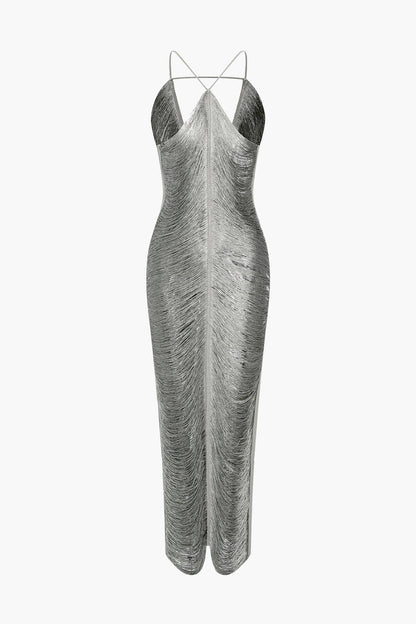Classic Fringe Cut Out Slit Midi Dress