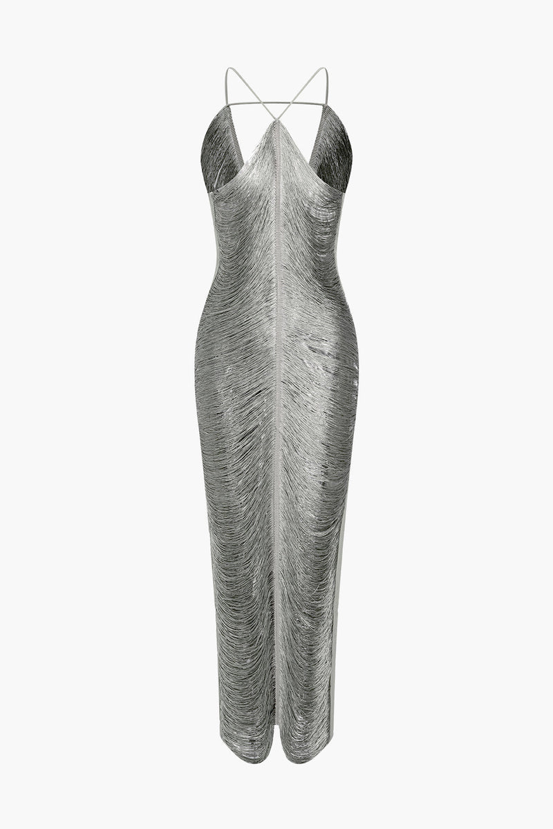 Classic Fringe Cut Out Slit Midi Dress