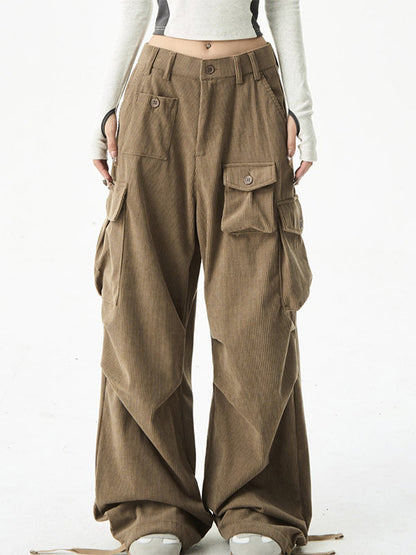 Street Corduroy Cargo Pants With Multi Pockets