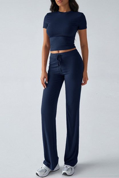 Essential Color Crewneck Top Wide Leg Pants Set
