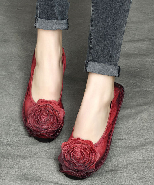 Handmade Splicing Flats Red Cowhide Leather Penny Loafers
