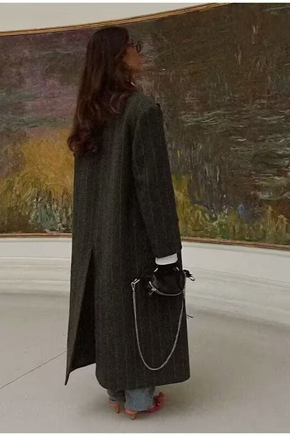 Knit Stripe Wool Blend Overcoat