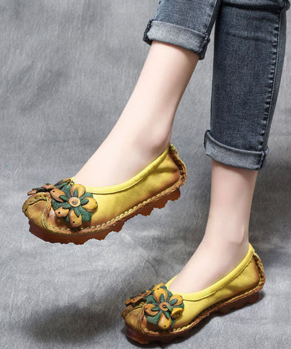 Splicing Flat Shoes Yellow Cowhide Leather