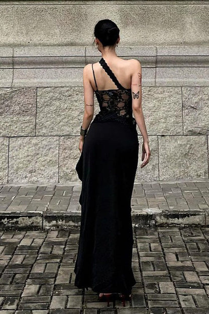 Irregular Lace Patch Sheer Mini Dress