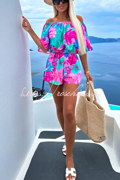 Meet at Sunset Printed Off Shoulder Belted Loose Romper
