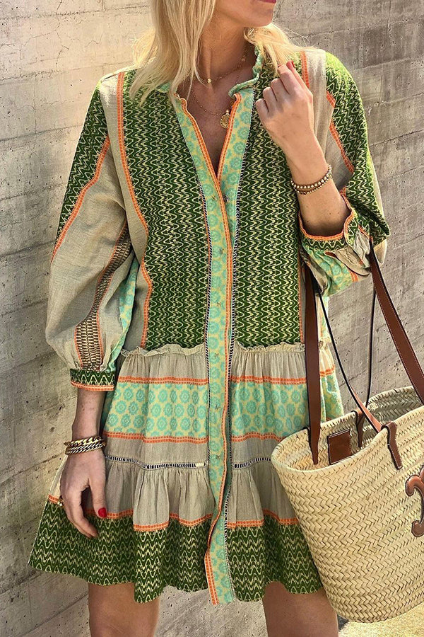 Vacation Style Print Button Loose Mini Dress