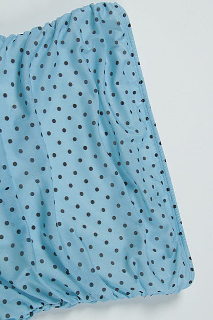 Bandeau Waist Polka Dot Mesh Bow Mini Dress