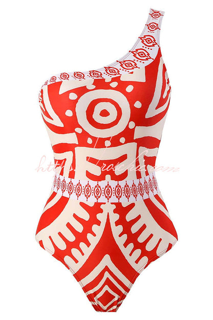Unique Printed Swimsuit and Elastic Waist Pants