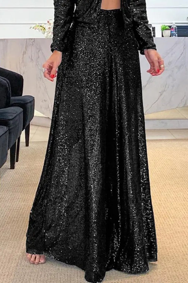 Splash of Sequin Elastic Waist Flare Pants