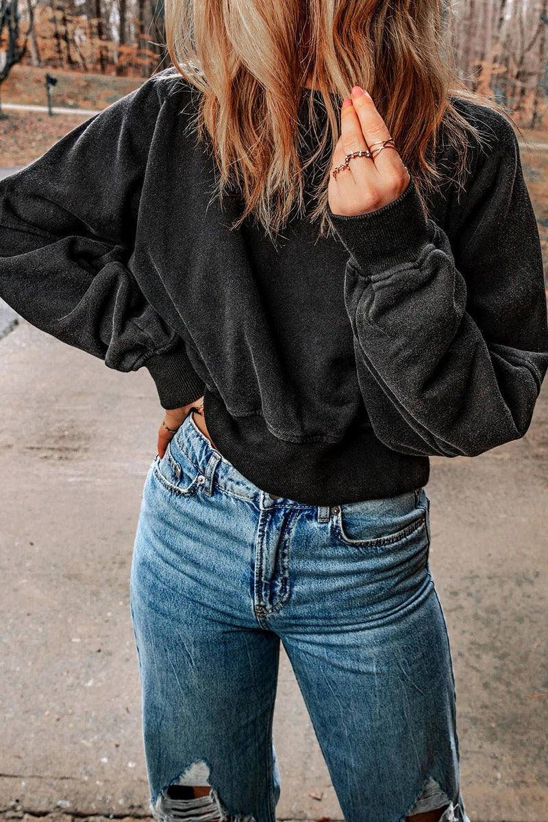 Black One Strap V-shape Open Back Sweatshirt