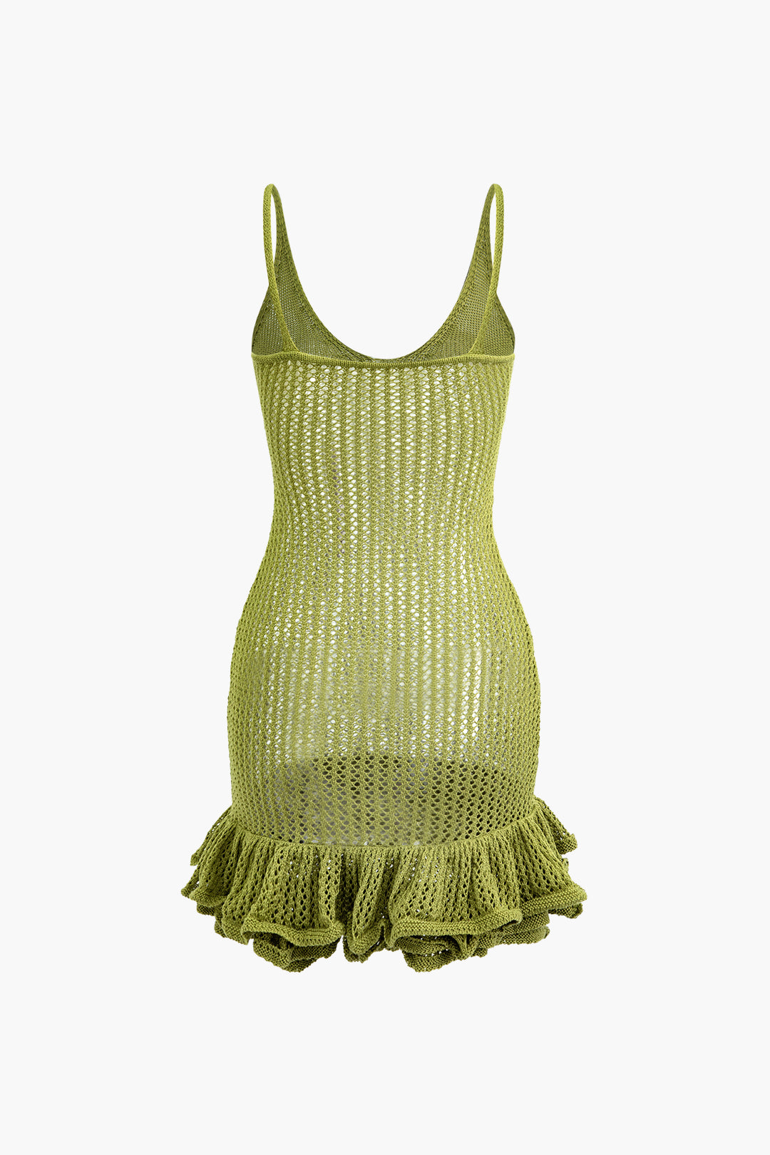 Color Open Knit Ruffle Hem Cami Mini Dress