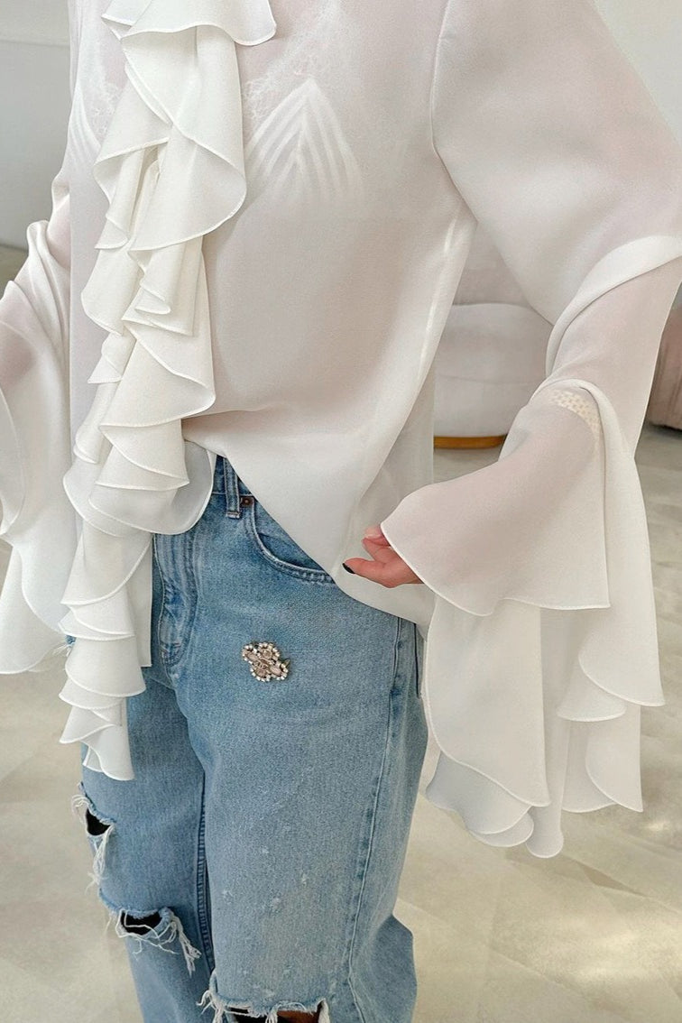 Ruffle Trim Button Blouse