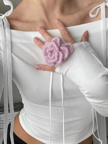 Bow Off Shoulder Skinny Tops for Autumn Winter Y2k Long Sleeve T-shirts Basic