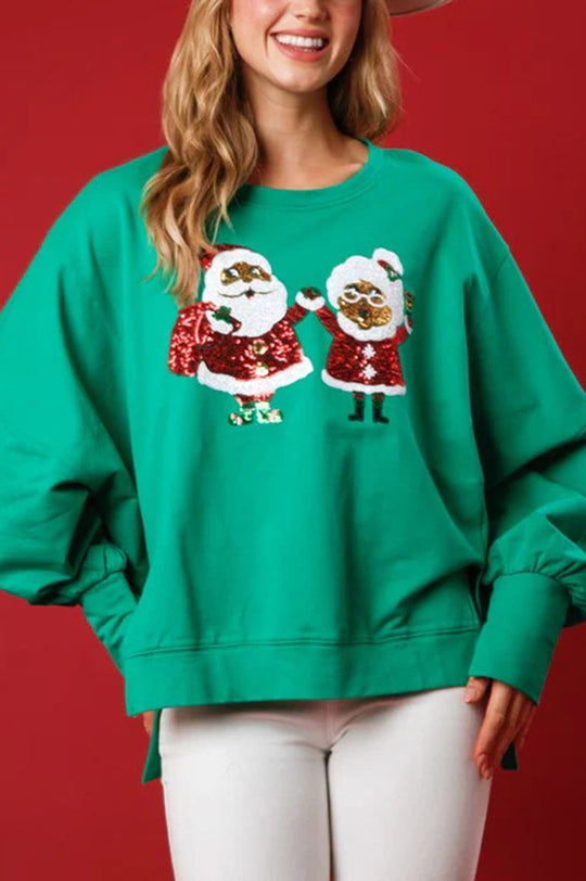 Christmas Santa Sequined Loose Long Sleeve Sweatshirt