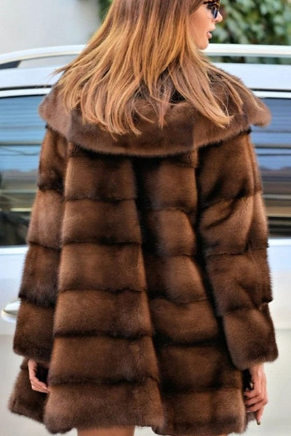 Faux Mink Fur Hooded Mid-length Loose Coat