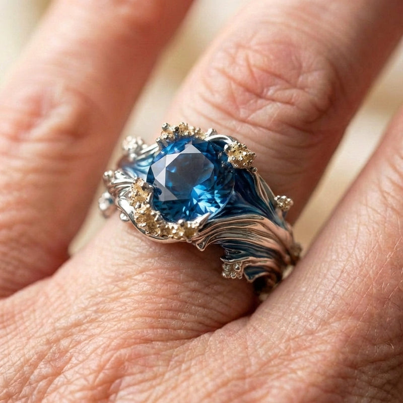 A Vintage Ocean Wavy Crystal Ring