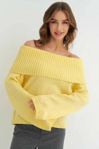 Color Off Shoulder Knitted Sweater