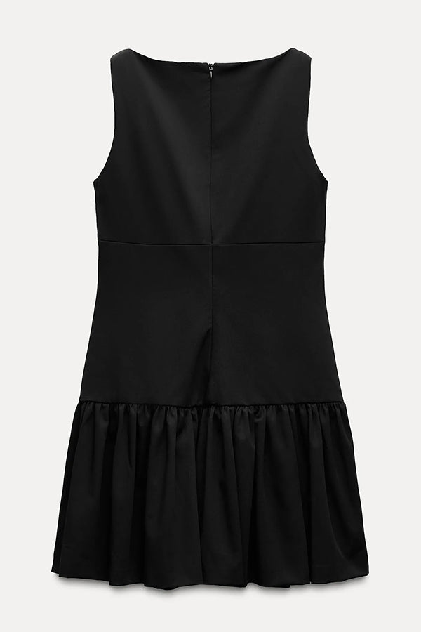 Velvet Bow Embellished Sleeveless Mini Dress