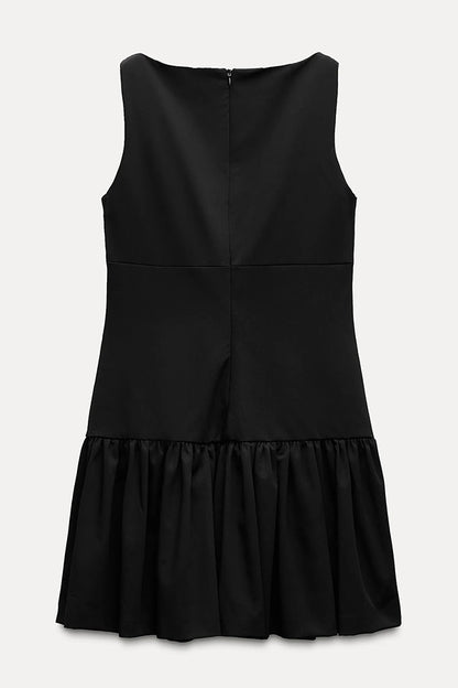 Velvet Bow Embellished Sleeveless Mini Dress