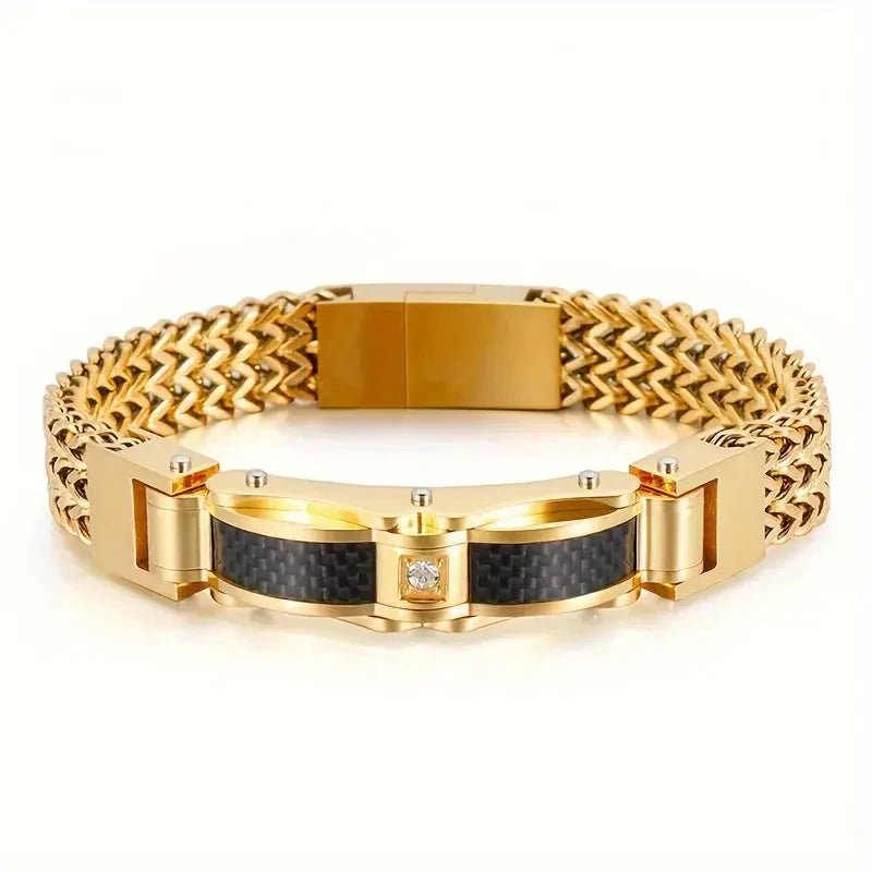 Titanium Steel Bracelet With Gemstone Inlay