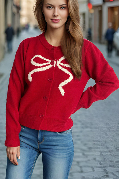 Bow Jacquard Round Cardigan