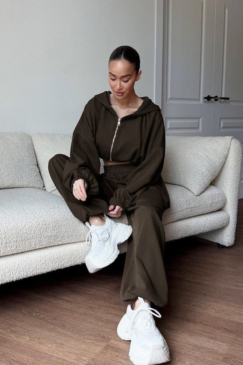 Loose Fit Hoodie Cinched Waist Jogger Pants Set