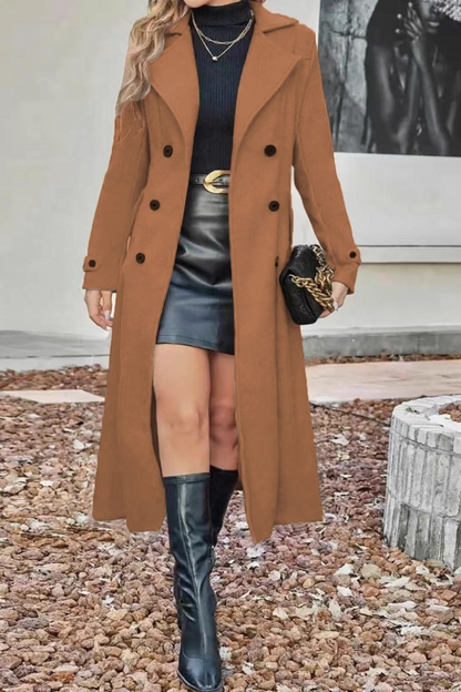 Wool Blend Lapel Double Breasted Overcoat