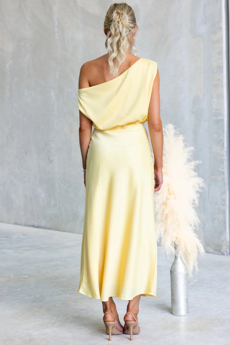 Color One-shoulder Sleeveless Belted Maxi Dress
