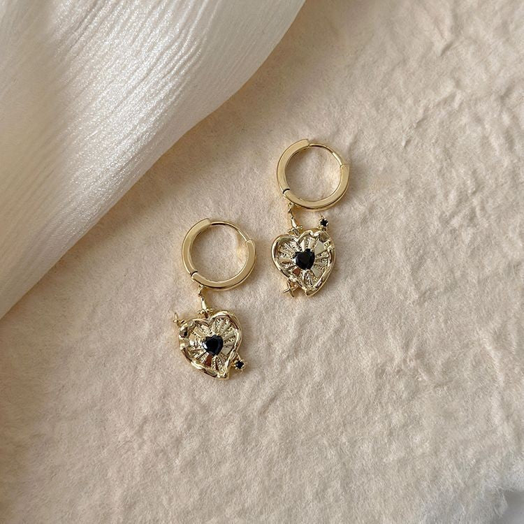 Gold Heart Charm Earrings