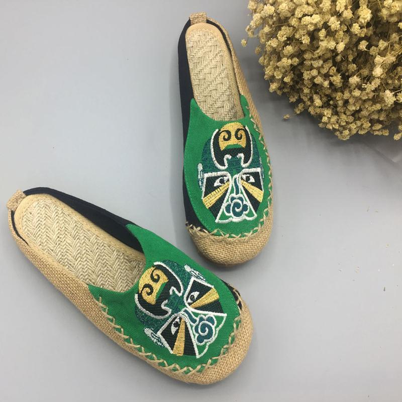 Peking Opera Facial Embroidered Flats Home Slippers