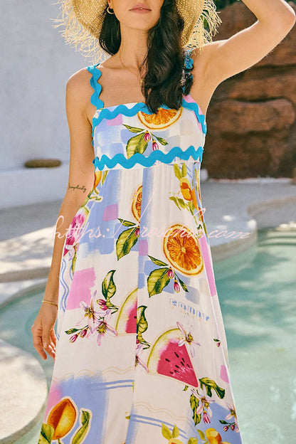 Vivi Fruit Print Wave Pocket Maxi Dress