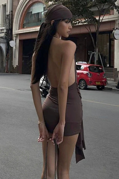 Pleated Brown A-line Maxi Dress