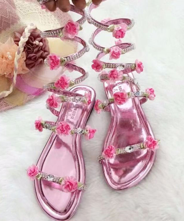 Snake Shaped Entangled Flower Rhinestone Roman Flat Sandals