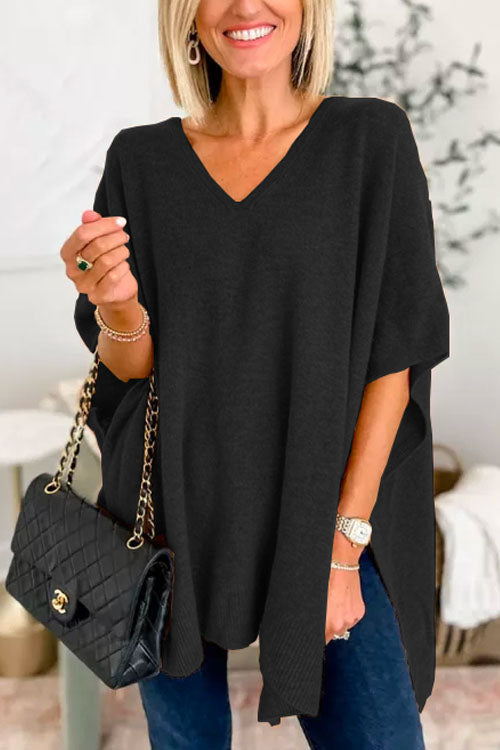 Chicest V Neck Loose Fit Poncho Sweater