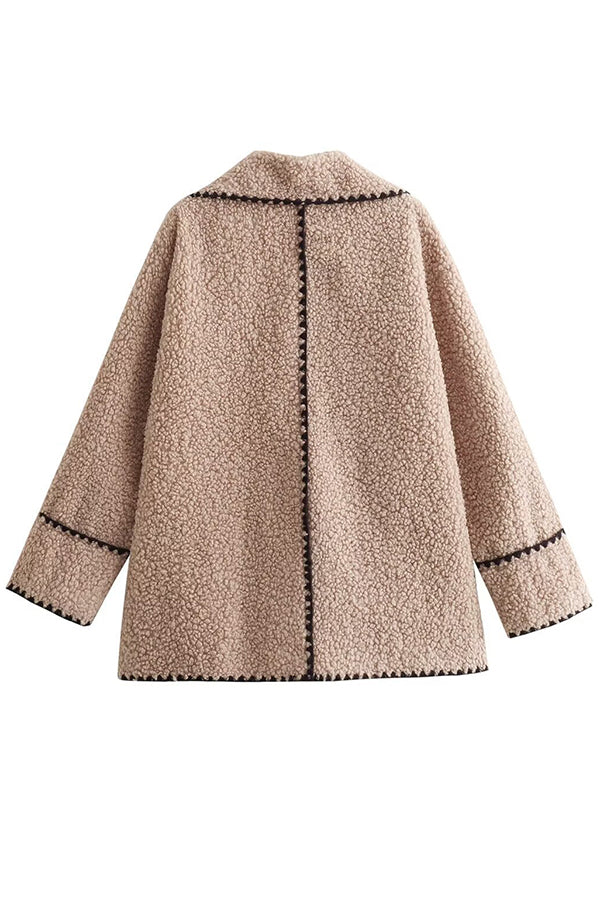 Lamb Wool Lapel Loose Pocket Coat