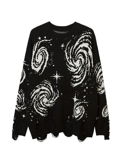 Multi Color Swirl Print Ripped Design Sweater