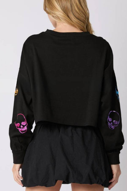 Halloween Skull Sequined Loose Sweatshirt