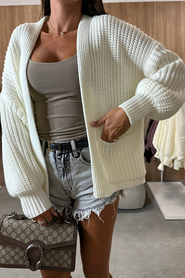 Color V-neck Long-sleeved Knitted Cardigan