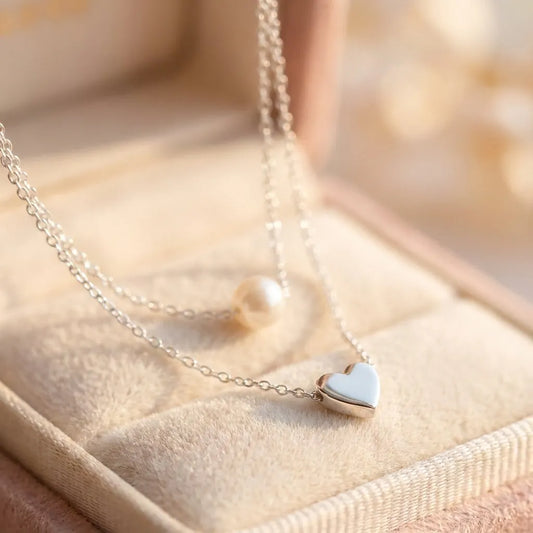 Silver Heart And Pearl Necklace