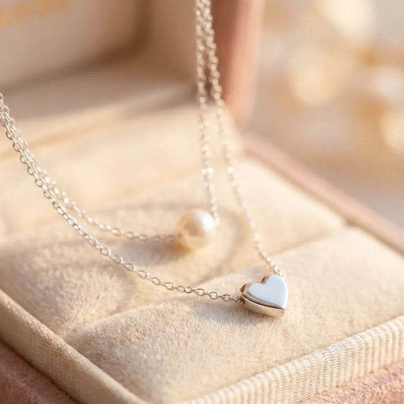 Silver Heart And Pearl Necklace