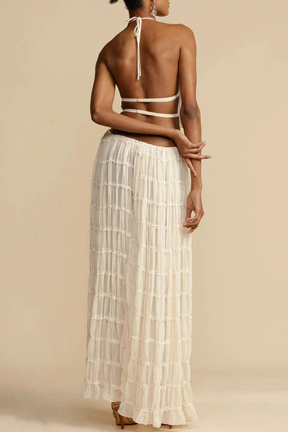 Versatility and Charm Pleated Drawstring Waist Tiered Maxi Skirt