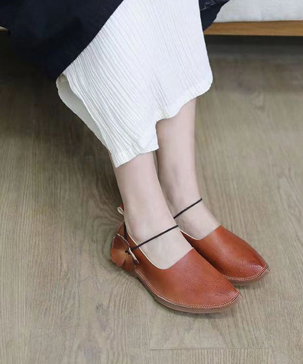 Handmade Retro Flat Shoes for Brown Cowhide Leather