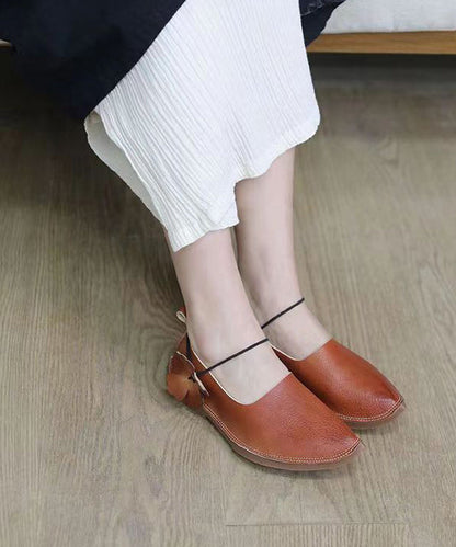 Handmade Retro Flat Shoes for Brown Cowhide Leather