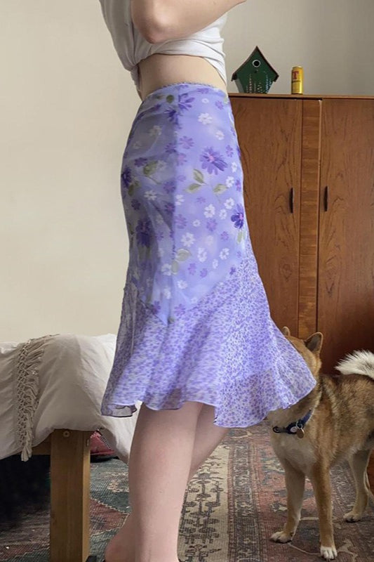 Purple High-waist Asymmetrical Skirt