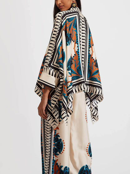 Fine Satin Print Batwing Sleeve Pant Set