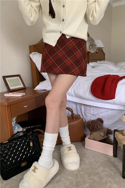 High Waist Plaid A-line Skirt