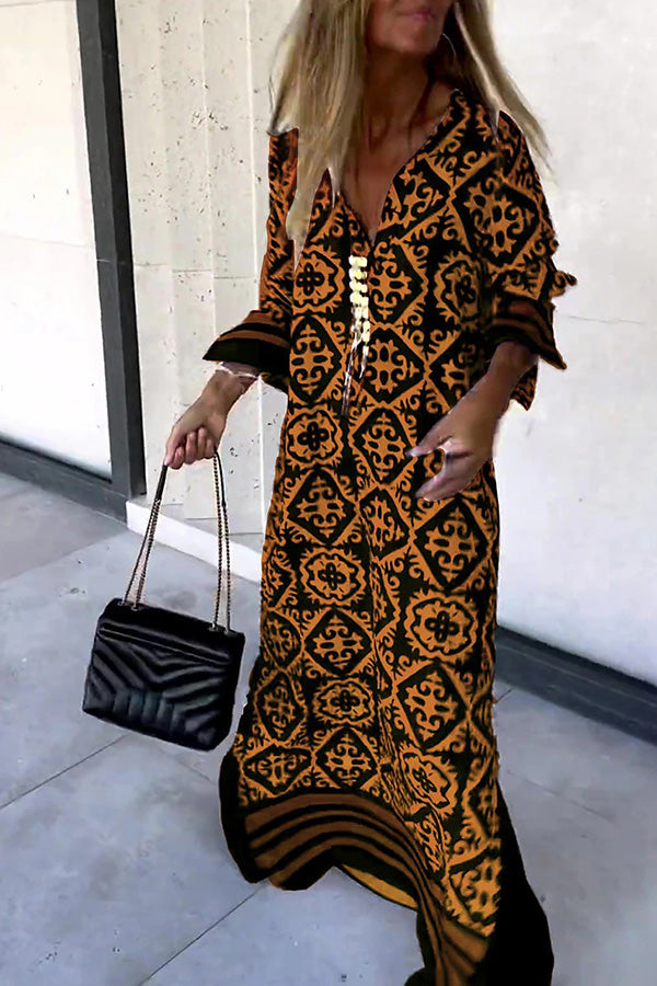 Basically Perfect Geometry Printed Long Sleeve Maxi Dress