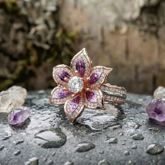 Exotic Pink Lotus Crystal Ring