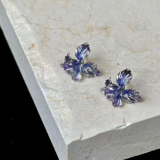 Elegant Enamel Iris Earrings