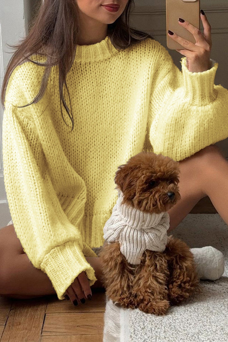 Minimalist Color Loose Crewneck Knit Sweater